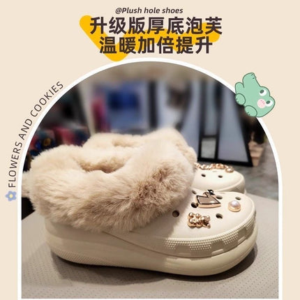 Wholesale hole shoes winter liner fur cover fleece-lined heel belt warm plush men and women detachable shoe cover shoelaces
