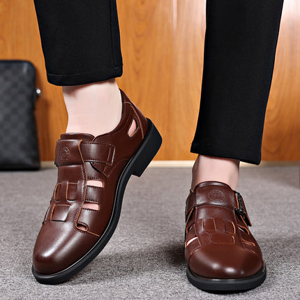 Men's Leather Shoes Summer 2025 New Breathable Business Formal Shoes Hollow Perforated Sandals Non-Slip British Style Men's Shoes
