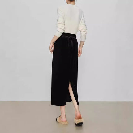 Velvet Skirt Women's Thickened Autumn and Winter 2024 New Style Hip-Hugging Skirt Mid-Length High-Waisted Straight Skirt Mid-Length Skirt