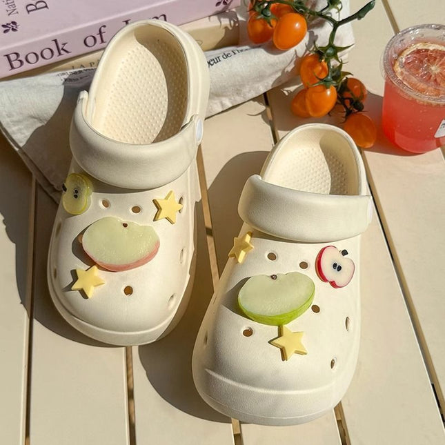 Cute Cartoon Apple Croc Shoes Women's Summer Outerwear Non-Slip Two-Wear Baotou Beach Seaside Thick-Soled Sandals Summer