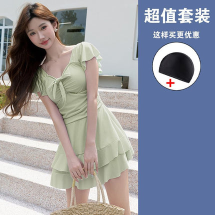 Swimsuit Women's one-piece Skirt plus size chubby girl Covering Belly Slim 200 Jin Increase Hot Spring Slight Fat Advanced Sense Quick Drying