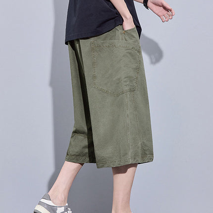 100% Summer Pure Cotton American Cargo Shorts for Men, Loose Fit, Wide-Leg Straight Cropped Casual Pants for Men