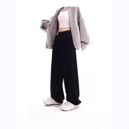 Women's Straight-Leg Loose Jeans 2025 New High-Waisted Slimming Petite Wide-Leg Floor-Length Pants