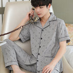 Double Bag 100% cotton short-sleeved trousers with gray dots / L size is recommended to wear 50.00 kg-65.00 kg