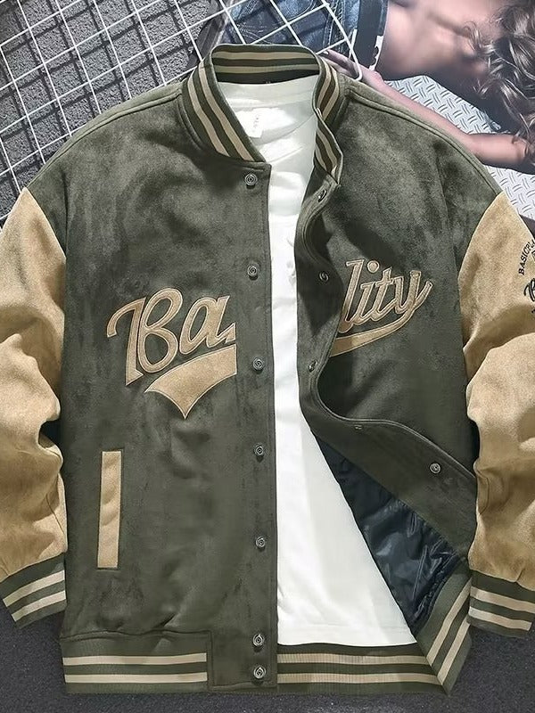 Suede Baseball Suit Men's Spring and Autumn American Vintage Jacket Embroidered Loose Towel Velvet Aviator Top Trendy