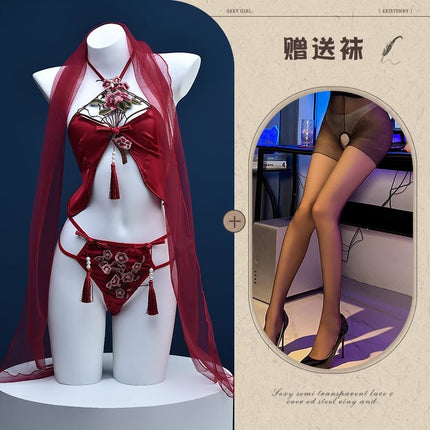Sexy Lingerie Classical Bellyband Embroidered Lace Tassel Lace Cut Out Ancient Style Uniform Suit Qqny Shirt Halter