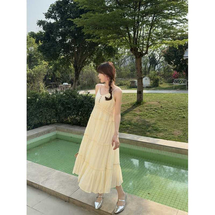 Plus Size French Gentle Style Off-White Suspender Skirt Feminine Goddess Style High Waist Lace Cardigan Suit Long Skirt