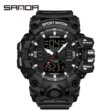 Sanda Hot-Selling Watch Korean Version Student Party Multi-Functional Waterproof Alarm Clock Electronic Watch Cool Dual Display Luminous Sports Watch