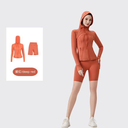 [in Stock] Ld Five-Piece Hooded Yoga Suit for Women, Fitness Yoga Set, High-Waisted, Barely-There Feel, Tight-Fitting Sportswear