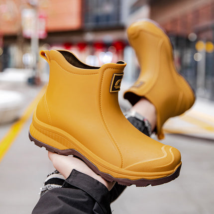 Cross-Border Fashion Rain Boots for Men, Thick-Soled, Wear-Resistant, Comfortable Water Shoes for Outer Wear, Waterproof Fishing Shoes, Non-Slip Kitchen Rubber Shoes for Men