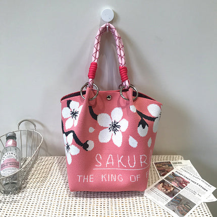 Niche design black and white diamond knitted tote bag handbag casual versatile large capacity messenger bag factory direct sales
