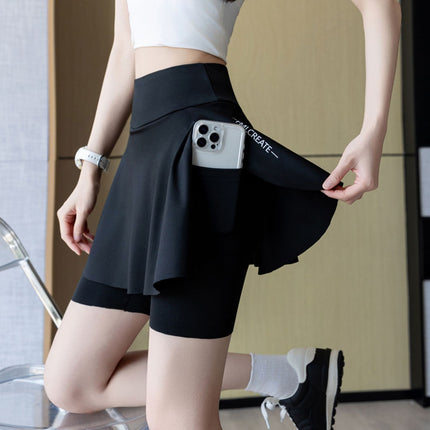 Fake Two-piece plus size Culottes Women's Summer Outer Wear Pocket Three-point Shark Pants Anti-light Outdoor Riding Yoga Shorts
