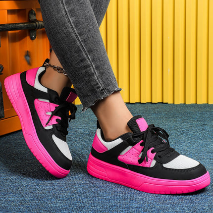 Korean Style Trendy Four-Season Thick-Soled Skateboard Shoes, Mesh Breathable Casual Shoes, Lace-Up Fashionable Women's Shoes, Outdoor Couple Trendy Shoes
