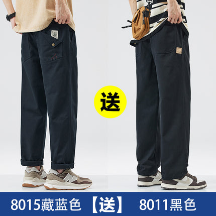American Pure Cotton Cargo Pants Men's Loose Straight 2025 Spring, Autumn and Summer New Casual Sports Wide-Leg Long Pants
