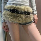 Imitation fur brown fur black pointed air eye belt / 110cm