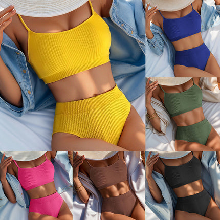 2024 New Cross-border European and American Foreign Trade New Spiral Pit U-shaped High Waist Bikini Sexy Swimsuit for Women