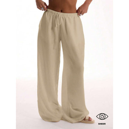 Cross-Border Bottoms Linen Texture Lace-Up Waist Pants Vacation Style Summer Bohemian Style Elegant