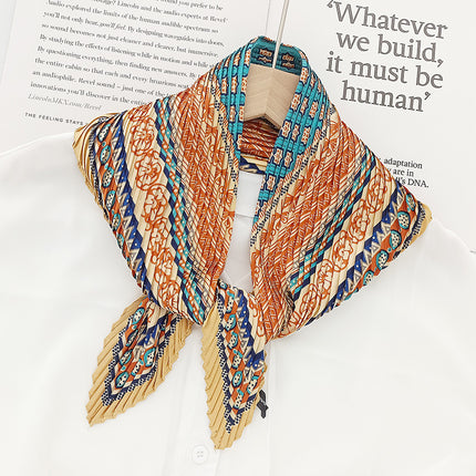 Crumpled Scarf Women's Spring and Summer Elegant Printed Diamond Scarf Korean Style Professional Small Scarf All-match Decorative Thin Scarf