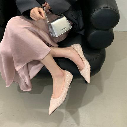 French Lady Style Evening Shoes with Skirts 2025 Spring and Summer New Style Small Fragrant Style Single Shoes Leather Splicing Women's Shoes