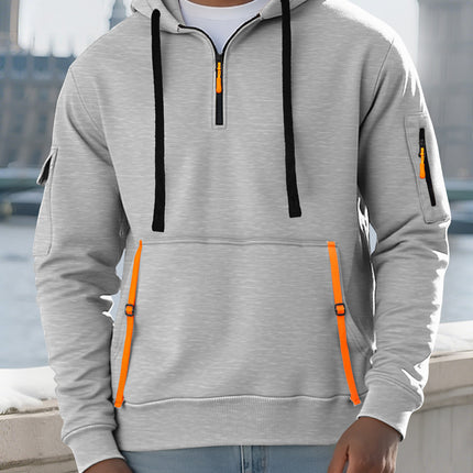 Cross-Border Amazon Men's Autumn and Winter European and American Size Hooded Zip-Up Top with Pockets Casual Sports Hoodie Sweatshirt