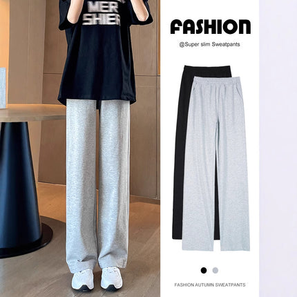 Gray Women's Summer Thin Narrow Version 2025 New High-Waisted Petite Sweatpants Casual Straight Wide-Leg Pants