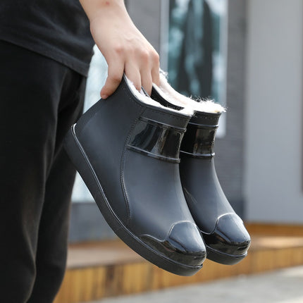 Wholesale Cross-Border Fashion Non-Slip Waterproof Rain Boots Men's Short Rain Boots Plus Velvet Trendy Fishing Kitchen Car Wash Water Shoes Boots