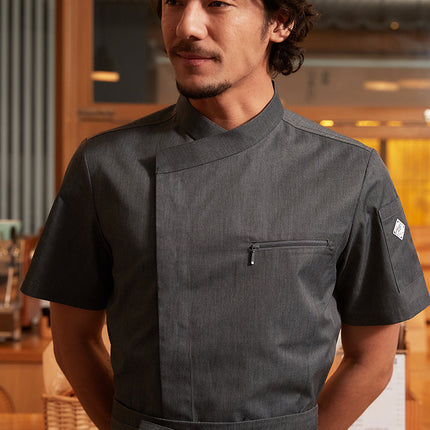 Tesmei Chef Work Clothes Men's Long-Sleeved Chef Hotel Western Restaurant Baking Kitchen Suit Short-Sleeved Professional