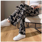 Women's ice silk high-elastic straight-leg pants [gold & silver check] / Suitable for 45.00kg -90.00kg