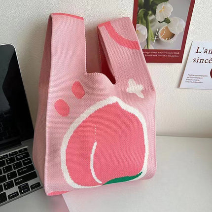 Knitted Handbag Women's Spring New Cartoon Woven Hand Bag Work Sundry Bag Gift Bag Lunch Bag