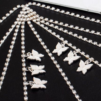 2025 Full Diamond Geometric Butterfly Tassel Body Chain for Women, Diamond-Studded Chain, Sexy Bikini Chest Chain, Sexy Trendy