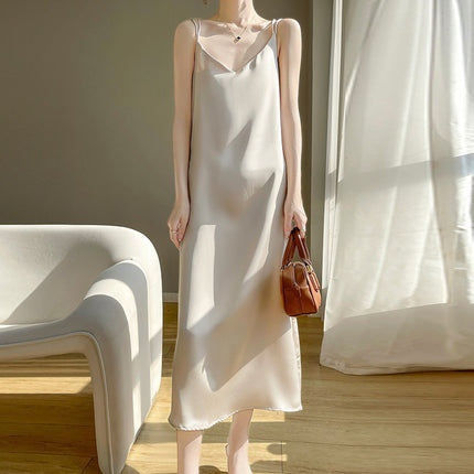 Silk 2025 Spring/Summer Women's New V-neck Slim-fit Interior dress Satin Socialite Sexy Slip Dress