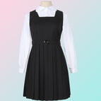 Black (dress) + women's white round neck long-sleeved shirt + belt / XS