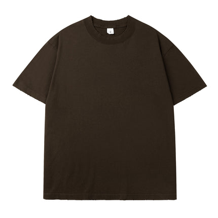 260g Drop Shoulder Loose Fit Cotton Distressed Short Sleeve T-Shirt Pure Cotton T-Shirt Unisex Promotional Shirt Company Team Building Workwear
