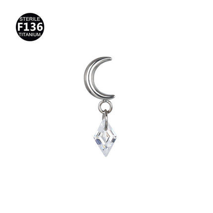 New pendant lip nail 0.9 teeth F136 titanium alloy moon lightning cone lip nail ear bone nail tragus 5A zircon