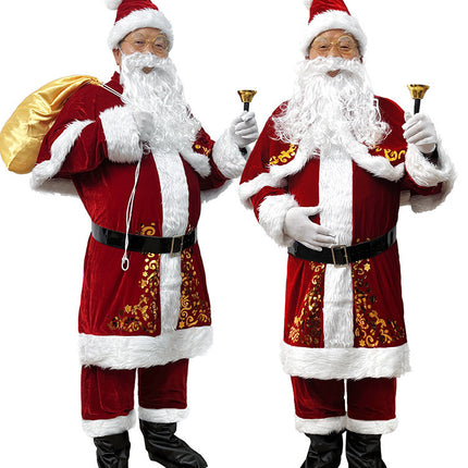 European and American Cross-Border Christmas Clothing Long-Sleeved Women's Christmas Dress Thickeneded Santa Claus with Shawl Christmas Queen Costume