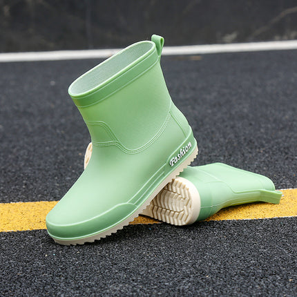 Rain Boots, Women's Mid-Calf Shoes, Adult Women's Shoes, High-Top Non-Slip Shoes, Work Rubber Shoes, Women's Waterproof Low-Heeled Shoes with Removable Cotton Lining