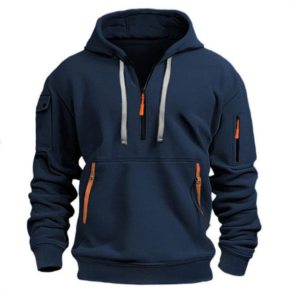 Men's Sweatshirt Casual Sports Hoodie Autumn and Winter Top with Arm Pocket Zipper Hoodie
