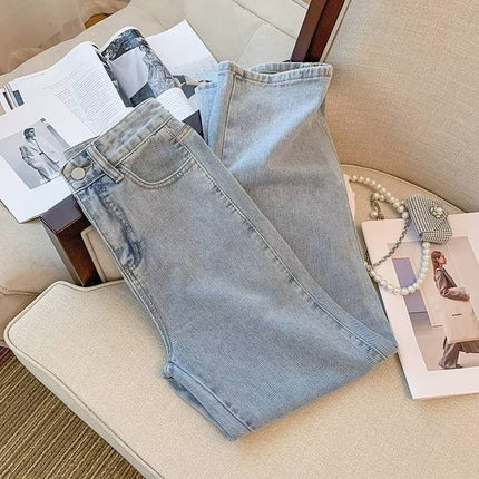 Jeans Women's Design Sense High Waist Mop Pants All-match Spring and Autumn Retro Loose Slimming Straight Pants Wide Leg Pants