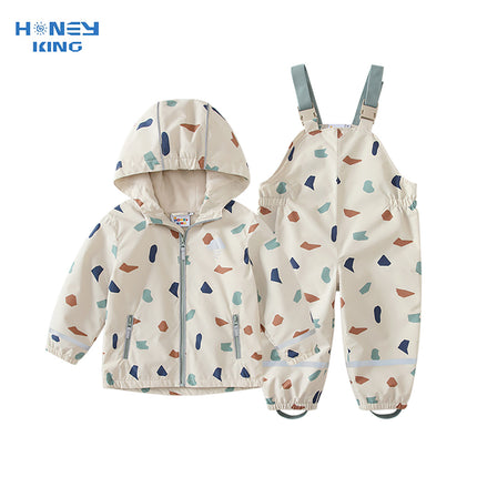 HONEYKING Children's suit Coat Jacket Spring and Autumn Jacket Baby Jacket Outdoor Waterproof Raincoat Rain Pants