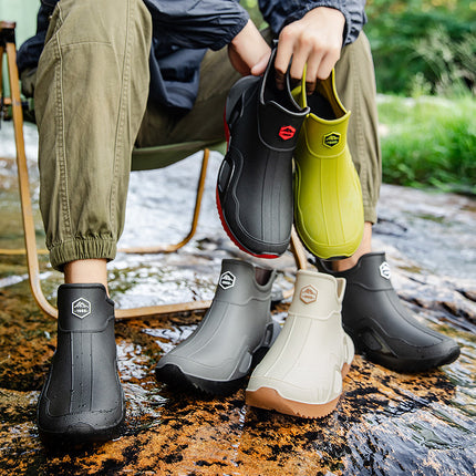Cross-Border Rain Boots for Men, Kitchen Chef Work Safety Shoes, Rider Rain Boots, Fishing Non-Slip Waterproof Black Rubber Shoes, Water Shoes