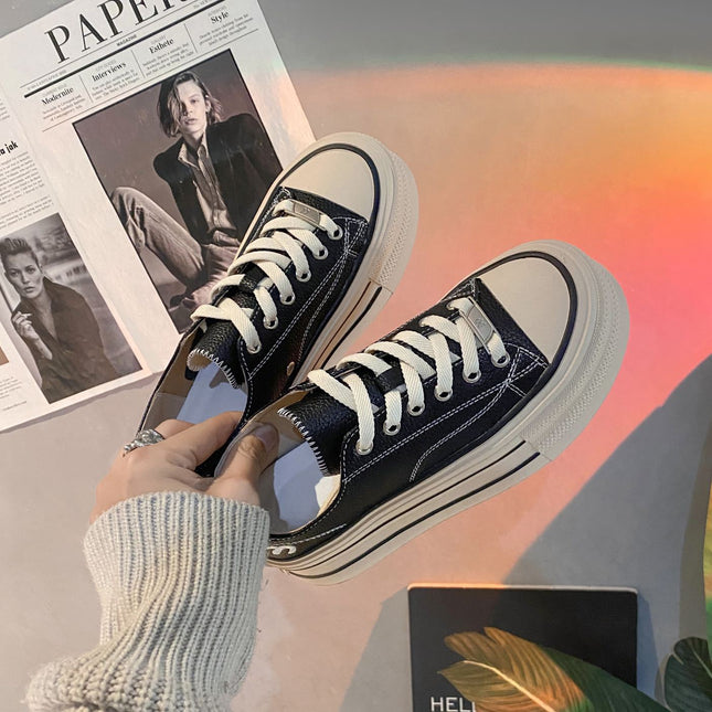 Genuine Leather White Sneakers for Women, Spring 2026, Versatile Internet Celebrity Hot Style, Sports Casual Thick-Soled Height-Increasing Sneakers, Breathable and Comfortable