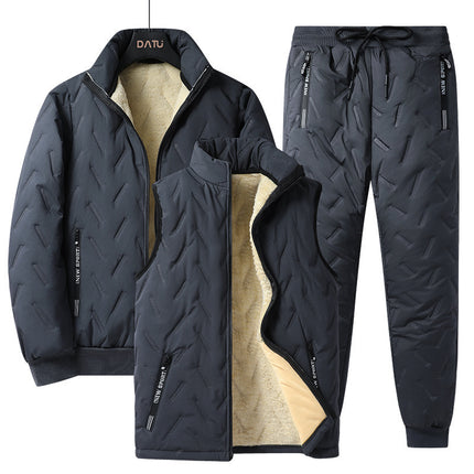 On behalf of the hair fleece-lined warm three-piece set suit winter lamb velvet cotton-padded coat cold-proof vest casual trousers men