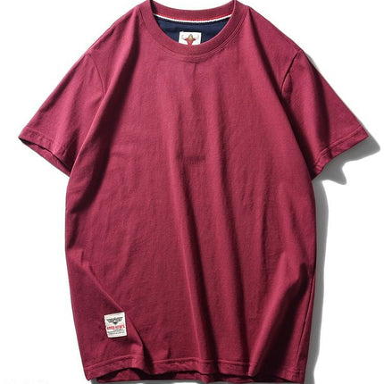 Simple trend 220 grams of technology sanding heavy industry wash cotton solid color round neck pullover base shirt lovers short sleeve