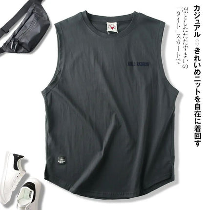 Summer Trendy Brand American Style Retro Style Printed Washed Cotton Crewneck Vest Men's Sports Leisure Sleeveless T-shirt Men's Clothing