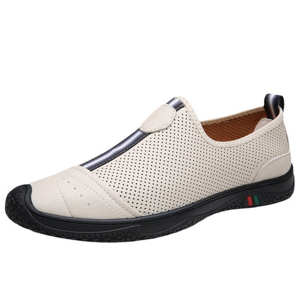 Men's Shoes 2025 Summer New Breathable Thin Hollow-Out Slip-On Black Genuine Leather Casual Loafers