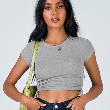 2025 Summer New Amazon European and American Women's Crewneck Drawstring Short-sleeved T-shirt Cotton Rib Slim Fit Crop Top