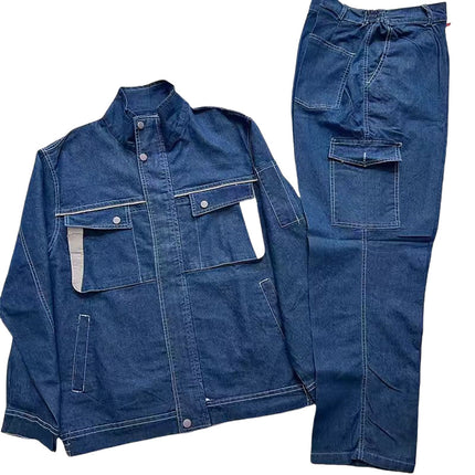 Welding overalls men's suit welder anti-scalding fire-retardant micro-elastic Denim tooling labor protection overalls customization