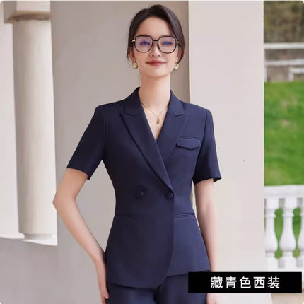 Summer Fashion Short-sleeved navy blue Professional Suit suit Office White-collar Work Clothes Forkwear for Teachers OL