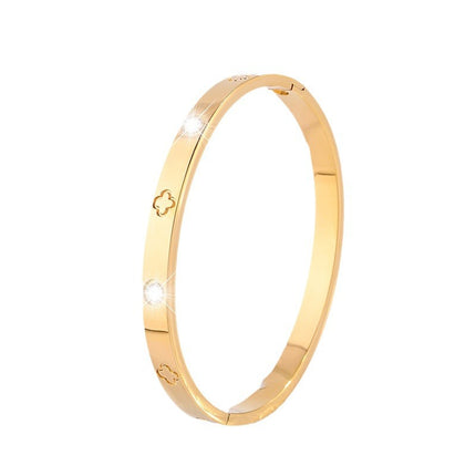 Titanium Steel Bracelet Four-leaf Flower Embossed Bracelet Girl's High Sense Fashion Internet Celebrant Explosion Stainless Steel Bracelet Jewelry