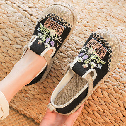 2026 New Ethnic Style Embroidered Cloth Shoes, Shallow Slip-On Low-Top Old Beijing Cloth Shoes, Woven Round-Toe Cloth Shoes for Women